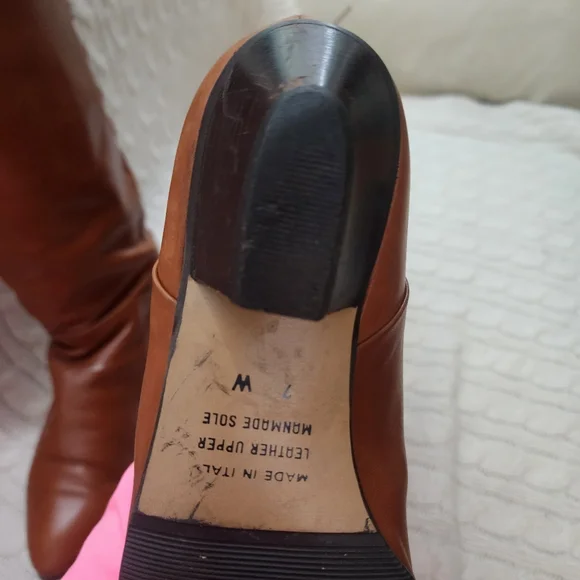 Elegant Brown Leather Knee-High Boots.made In Itali.7 W. - Picture 9 of 12